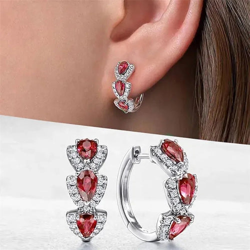Classic Red Round Gemstone Inlay Copper Earrings For Women - TIRAAYA
