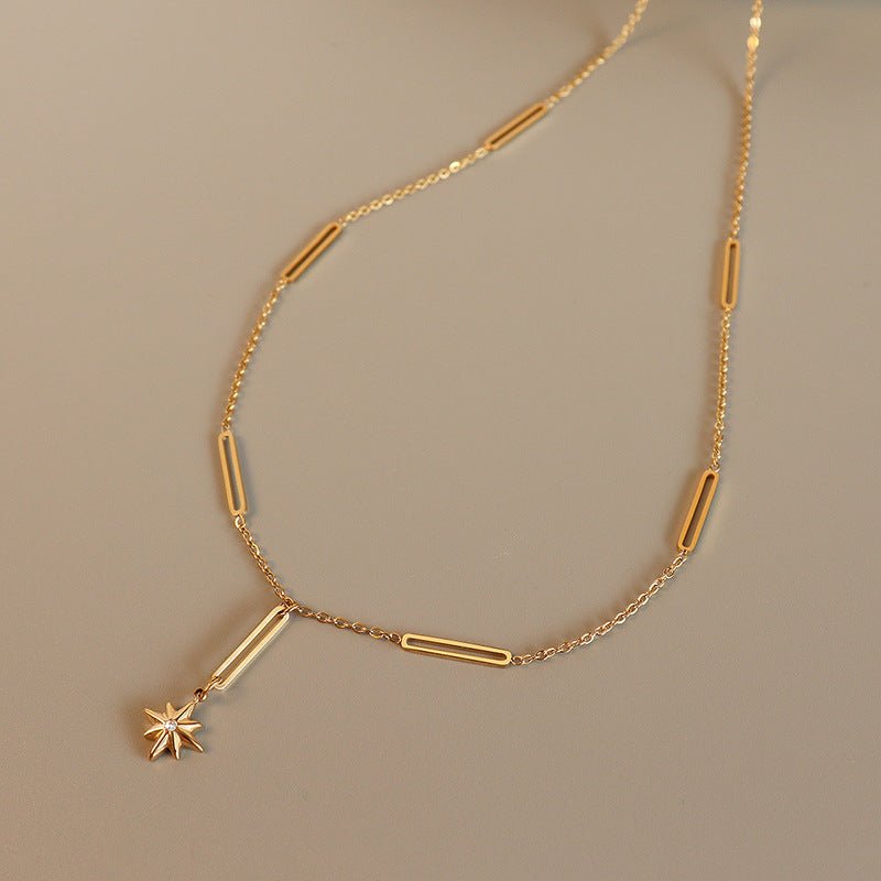 Elegant Geometric Necklace In Stainless Steel With 18K Gold Plated Finish - TIRAAYA