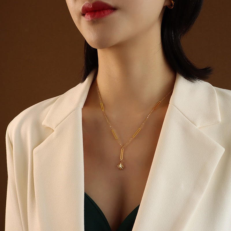 Elegant Geometric Necklace In Stainless Steel With 18K Gold Plated Finish - TIRAAYA