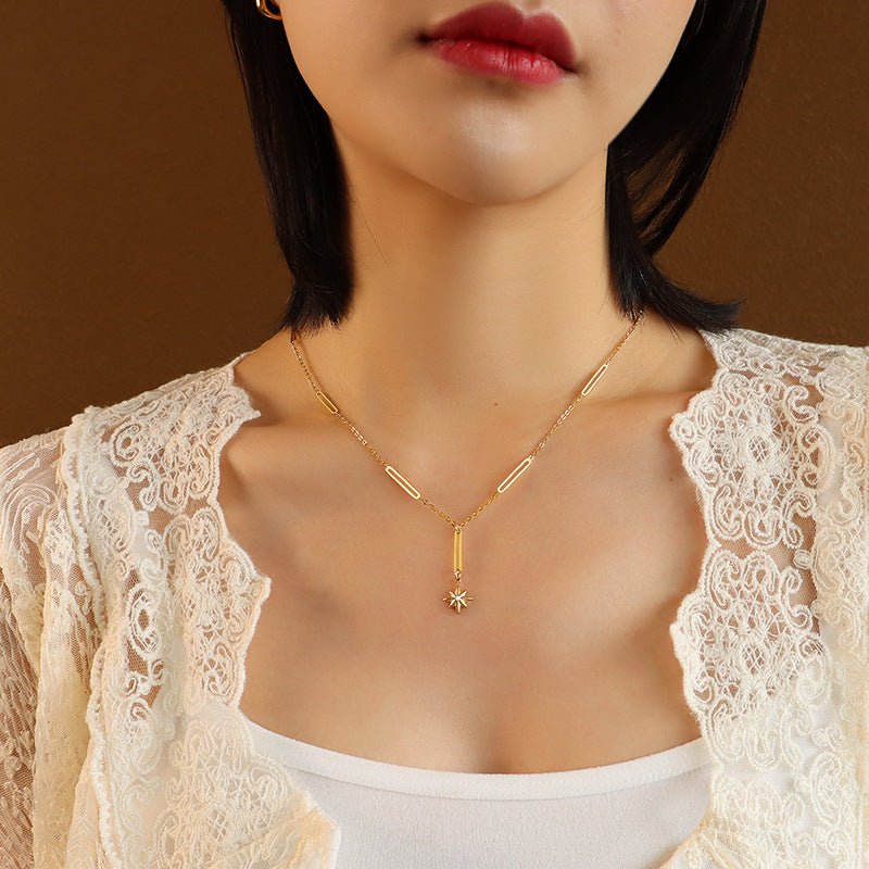 Elegant Geometric Necklace In Stainless Steel With 18K Gold Plated Finish - TIRAAYA