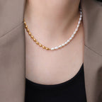 Modern Geometric Gold Plated Stainless Steel Fashion Necklace - TIRAAYA