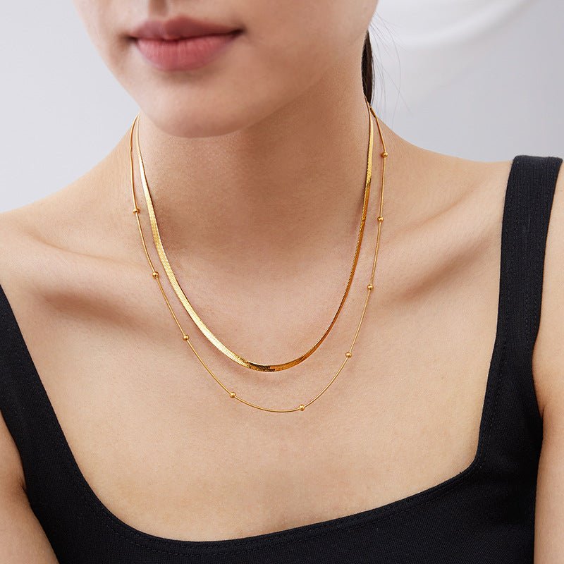 Modern U Shape Layered Gold Plated Stainless Steel Necklace - TIRAAYA