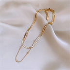 Modern U Shape Layered Gold Plated Stainless Steel Necklace - TIRAAYA