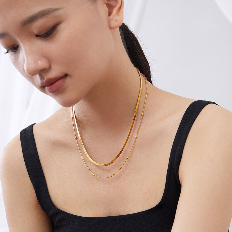 Modern U Shape Layered Gold Plated Stainless Steel Necklace - TIRAAYA