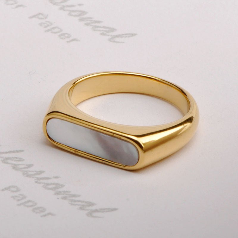 Elegant Geometric Ring With Shell Inlay And Gold Plated Finish - TIRAAYA