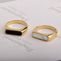 Elegant Geometric Ring With Shell Inlay And Gold Plated Finish - TIRAAYA