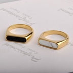 Elegant Geometric Ring With Shell Inlay And Gold Plated Finish - TIRAAYA