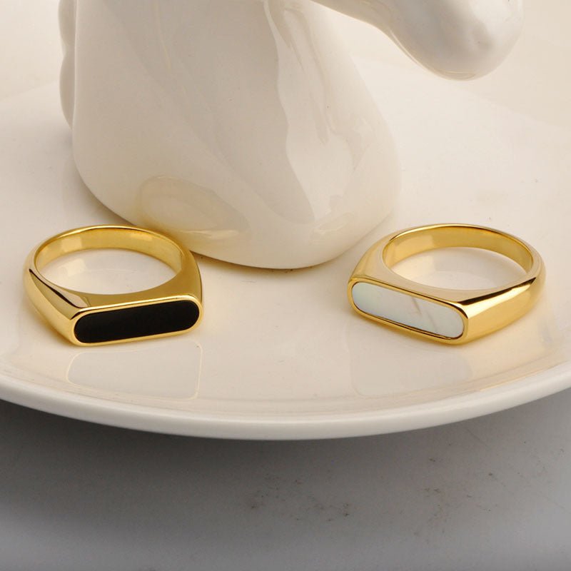 Elegant Geometric Ring With Shell Inlay And Gold Plated Finish - TIRAAYA