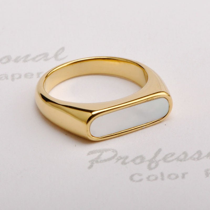 Elegant Geometric Ring With Shell Inlay And Gold Plated Finish - TIRAAYA