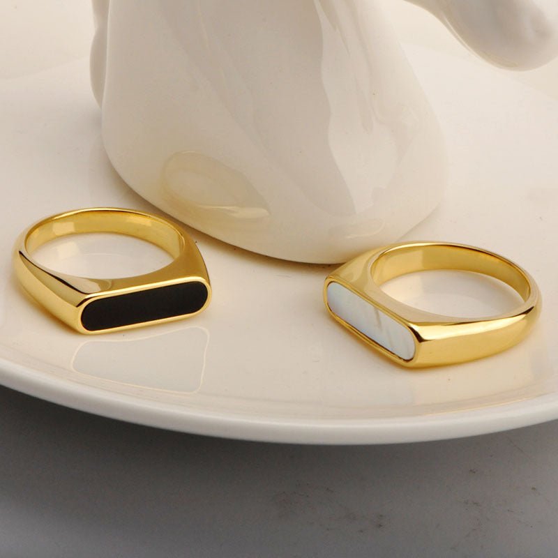 Elegant Geometric Ring With Shell Inlay And Gold Plated Finish - TIRAAYA