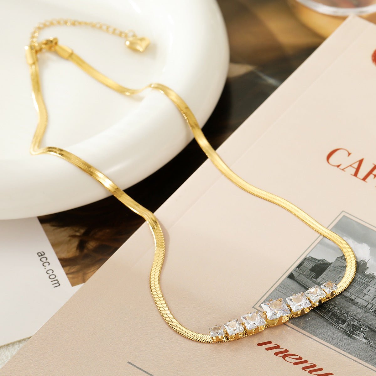 Minimal Square Zircon Gold Plated Stainless Steel Necklace - TIRAAYA