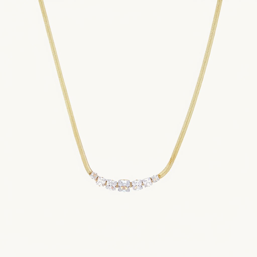Minimal Square Zircon Gold Plated Stainless Steel Necklace - TIRAAYA