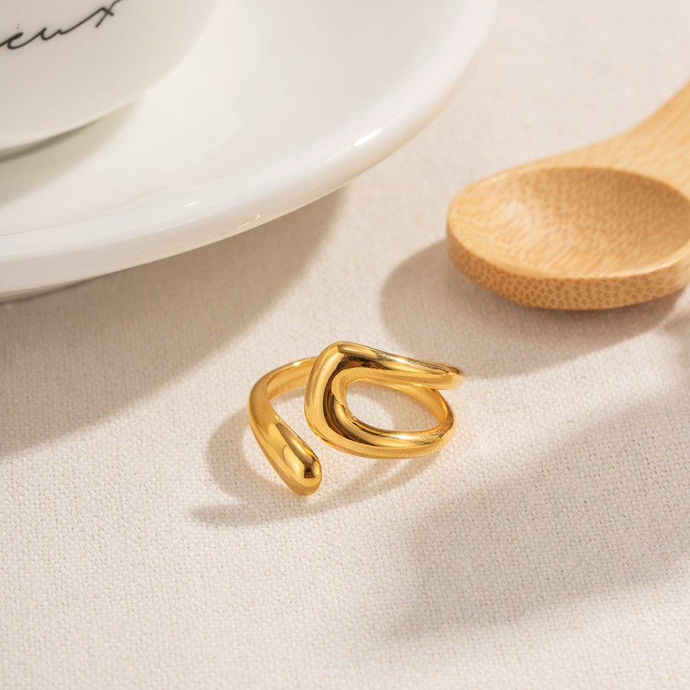 Modern Irregular Gold Plated Stainless Steel Open Ring - TIRAAYA