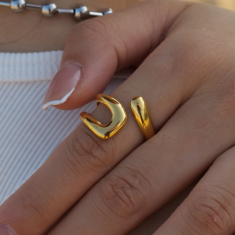 Modern Irregular Gold Plated Stainless Steel Open Ring - TIRAAYA
