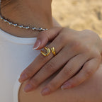 Modern Irregular Gold Plated Stainless Steel Open Ring - TIRAAYA