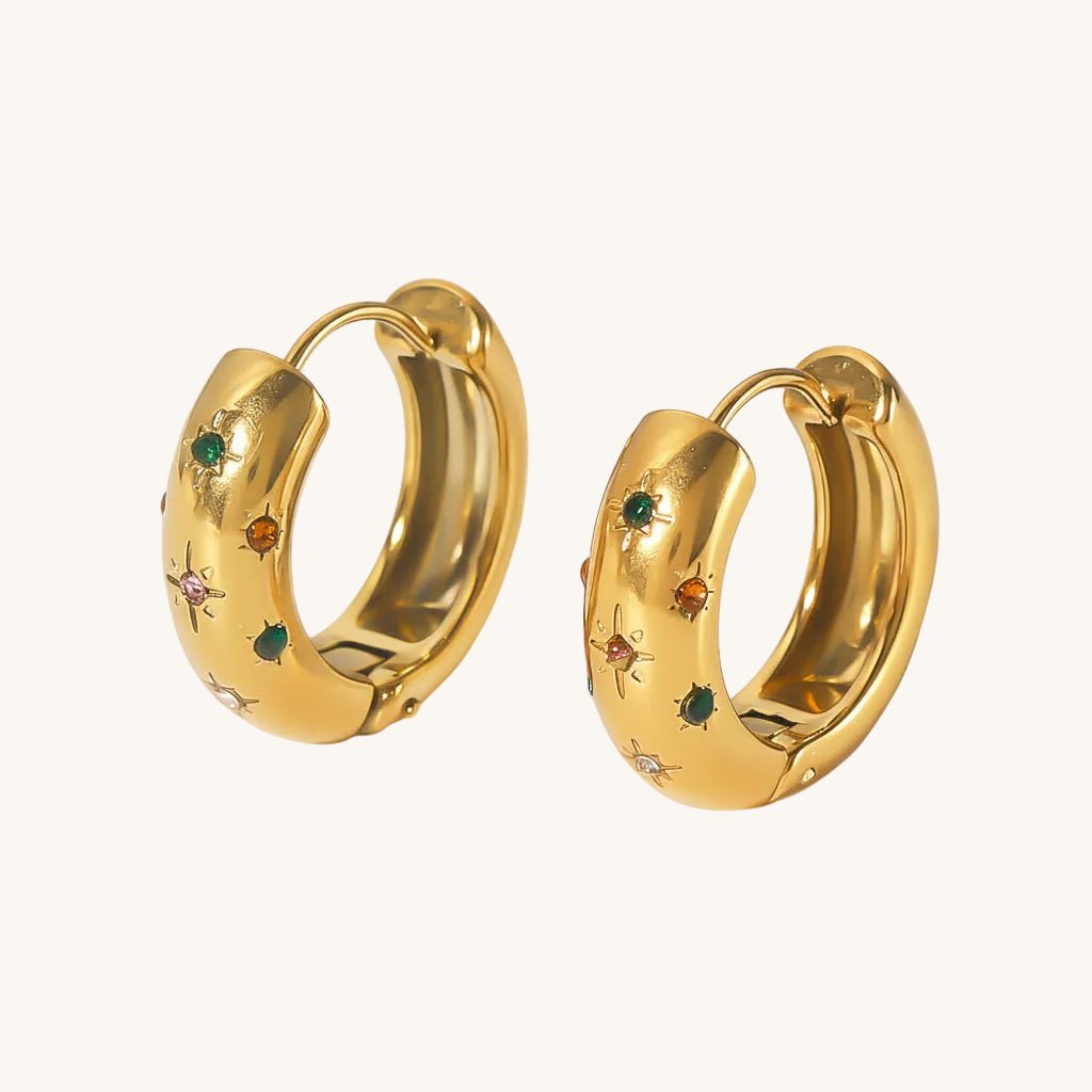 Vintage Hexagram Zircon Gold Plated Stainless Steel Hoop Earrings - TIRAAYA