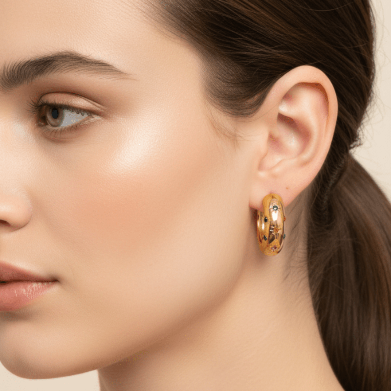 Vintage Hexagram Zircon Gold Plated Stainless Steel Hoop Earrings - TIRAAYA