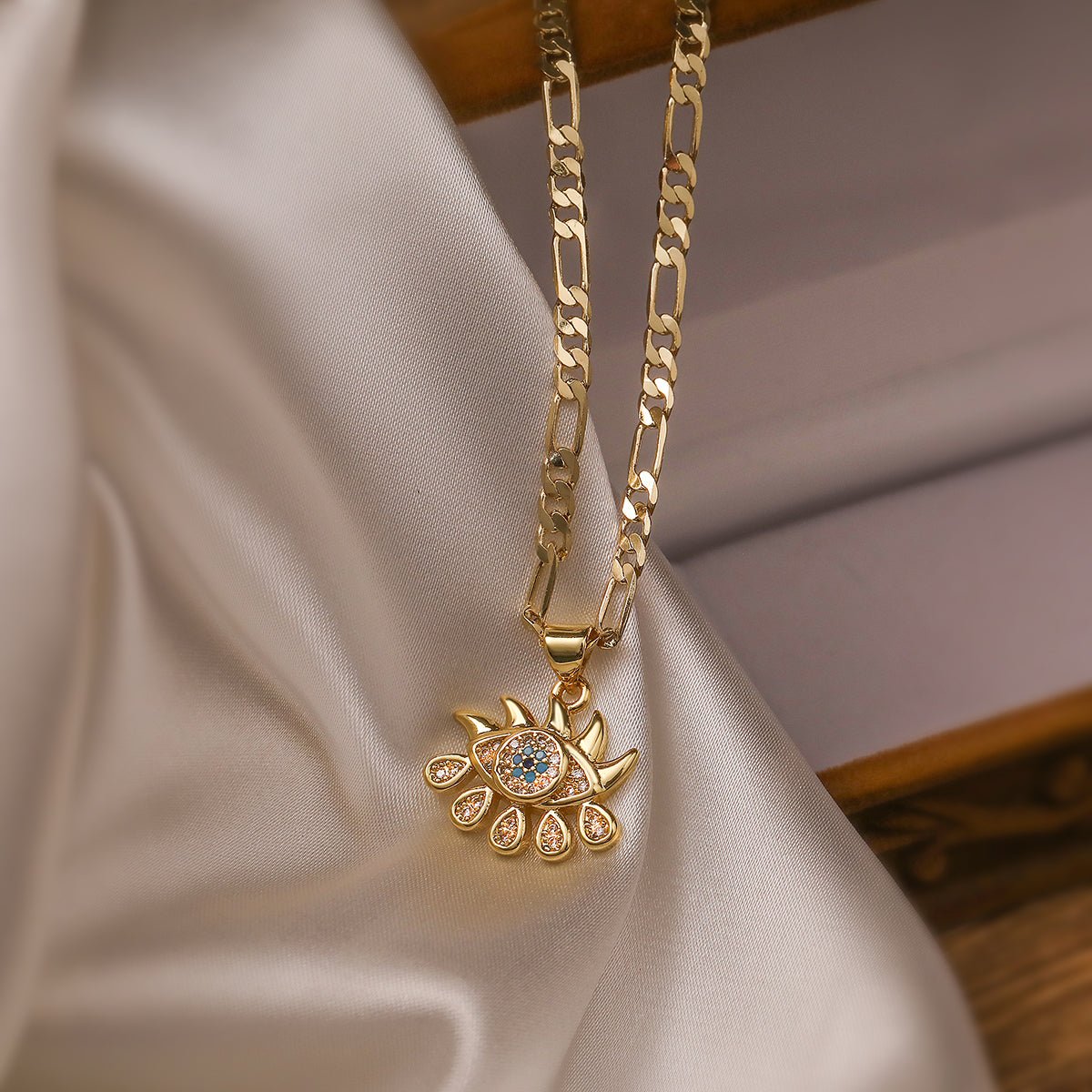 Elegant Evil Eye Zircon Gold Plated Copper Necklace - TIRAAYA