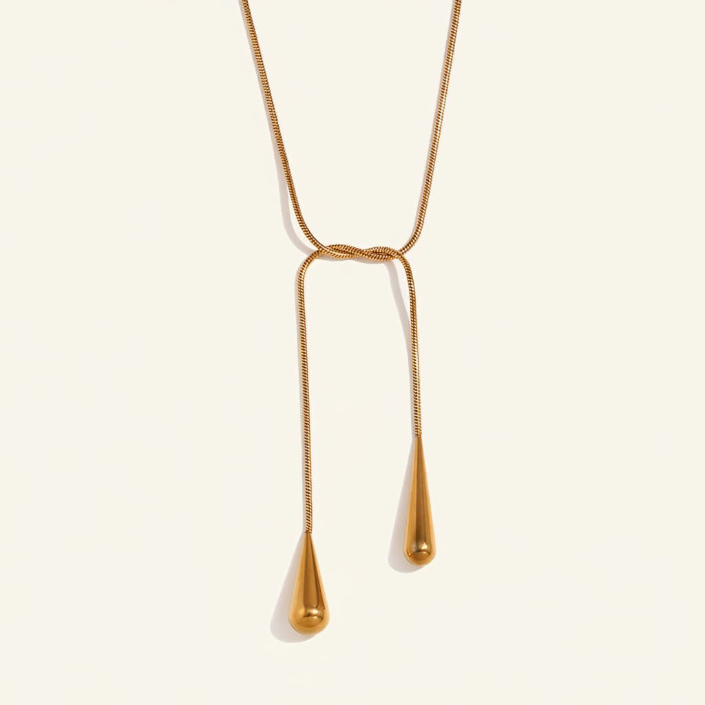 Vintage Water Droplet Gold Plated Stainless Steel Pendant Necklace - TIRAAYA