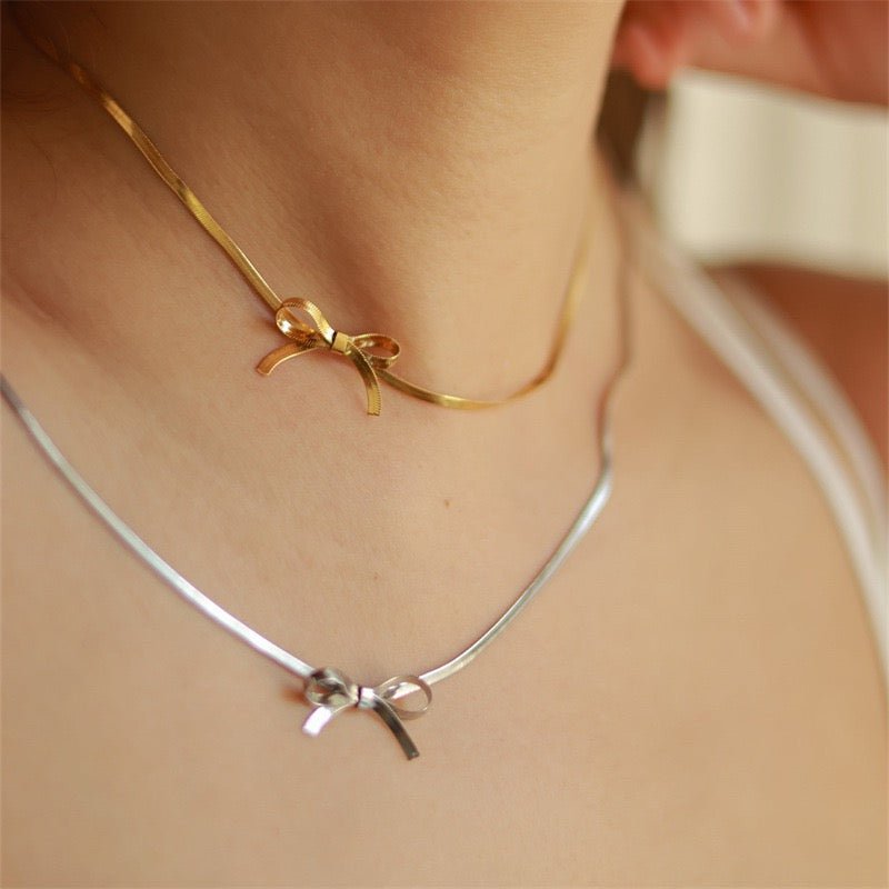 Elegant Bow Knot Necklace With 18K Gold Plated Finish - TIRAAYA