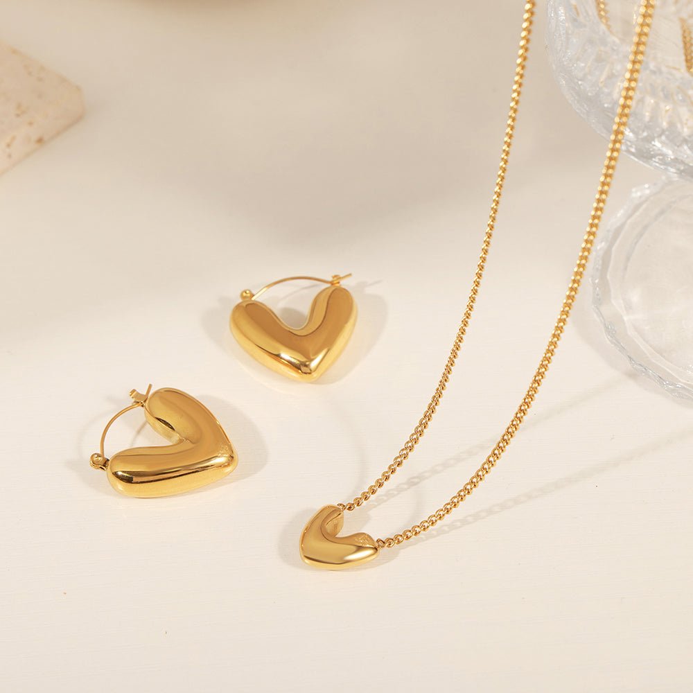 Elegant Heart Shape Earrings And Necklace With Gold Plated Finish - TIRAAYA