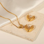 Elegant Heart Shape Earrings And Necklace With Gold Plated Finish - TIRAAYA