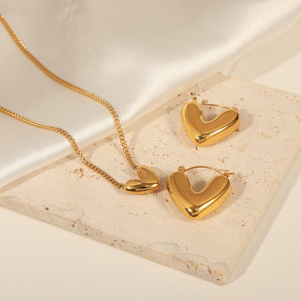 Elegant Heart Shape Earrings And Necklace With Gold Plated Finish - TIRAAYA