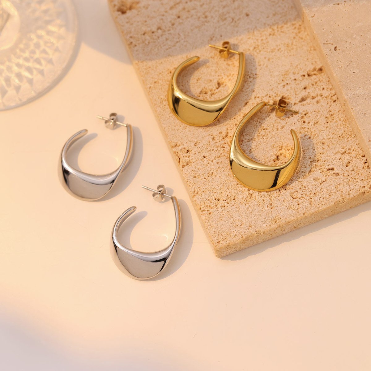 Classic Solid Color Gold And White Gold Plated Stainless Steel Ear Studs - TIRAAYA