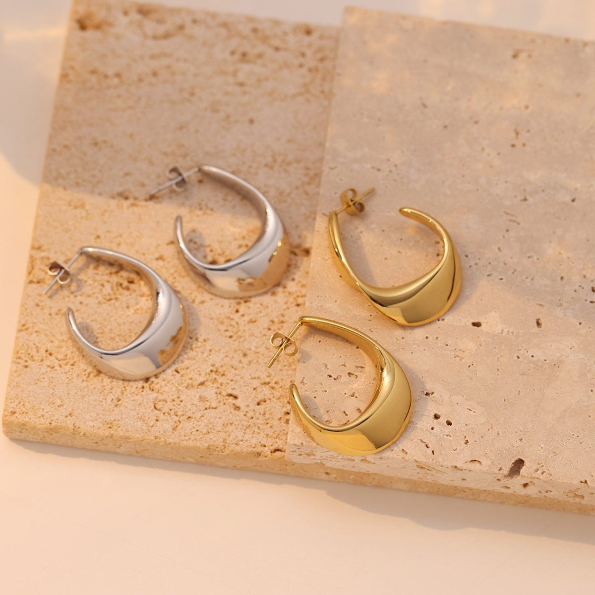 Classic Solid Color Gold And White Gold Plated Stainless Steel Ear Studs - TIRAAYA