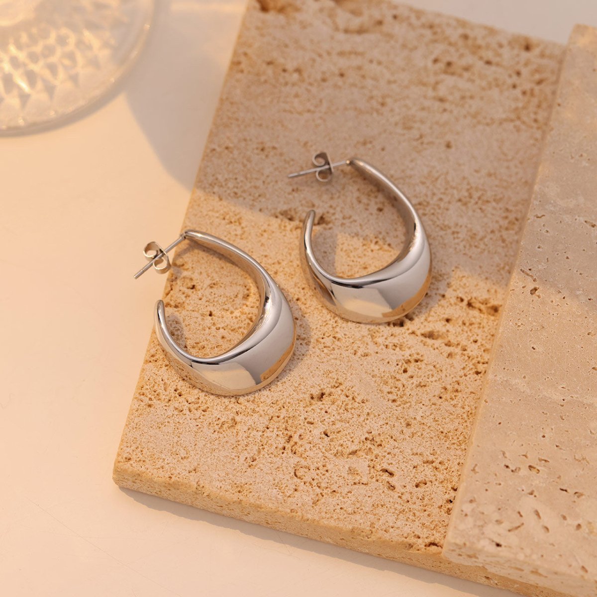 Classic Solid Color Gold And White Gold Plated Stainless Steel Ear Studs - TIRAAYA