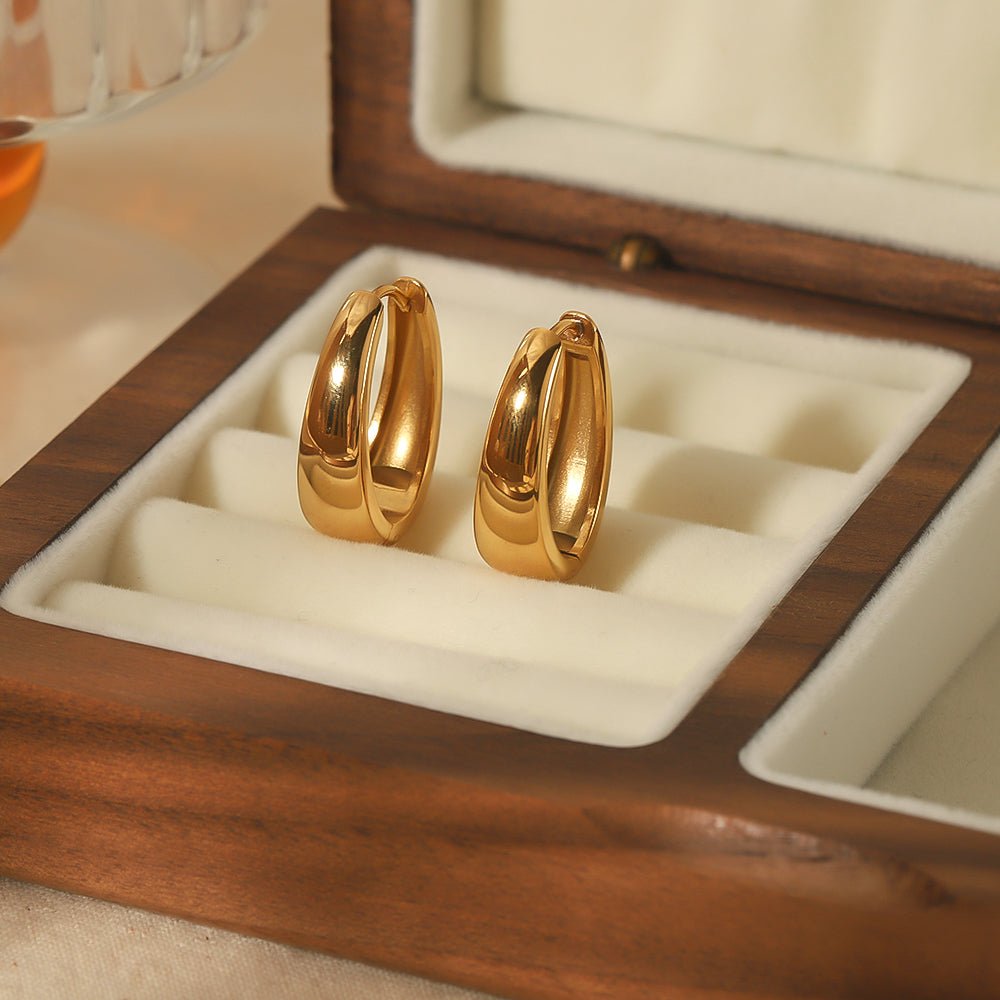 Elegant Solid Color Gold Plated Stainless Steel Hoop Earrings - TIRAAYA