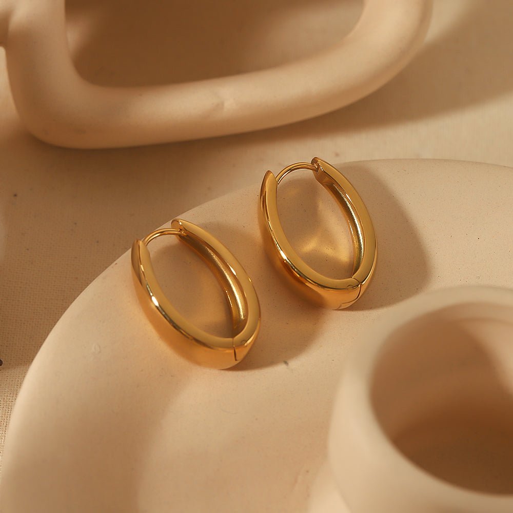 Elegant Solid Color Gold Plated Stainless Steel Hoop Earrings - TIRAAYA