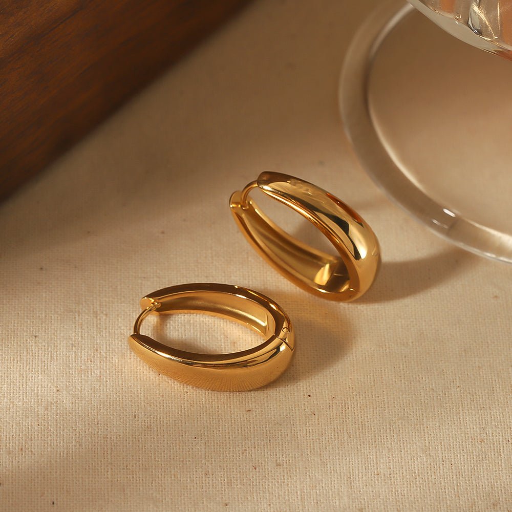 Elegant Solid Color Gold Plated Stainless Steel Hoop Earrings - TIRAAYA