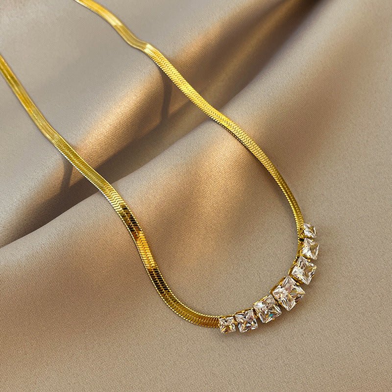 Minimal Square Zircon Gold Plated Stainless Steel Necklace - TIRAAYA