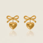 Elegant Heart Shape Bow Knot Drop Earrings With Gold Plated Finish - TIRAAYA