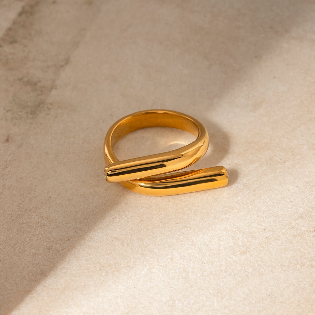 Modern Irregular Geometric Gold Plated Stainless Steel Open Ring - TIRAAYA