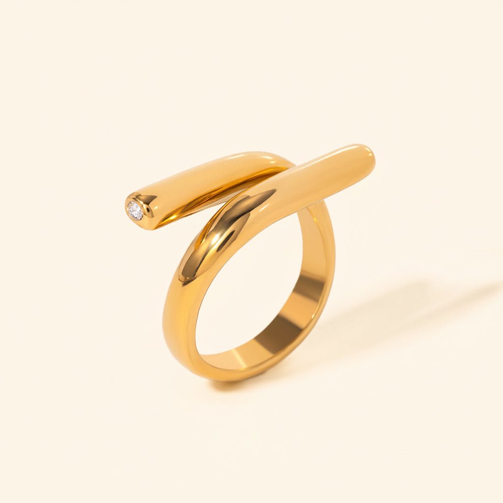 Modern Irregular Geometric Gold Plated Stainless Steel Open Ring - TIRAAYA