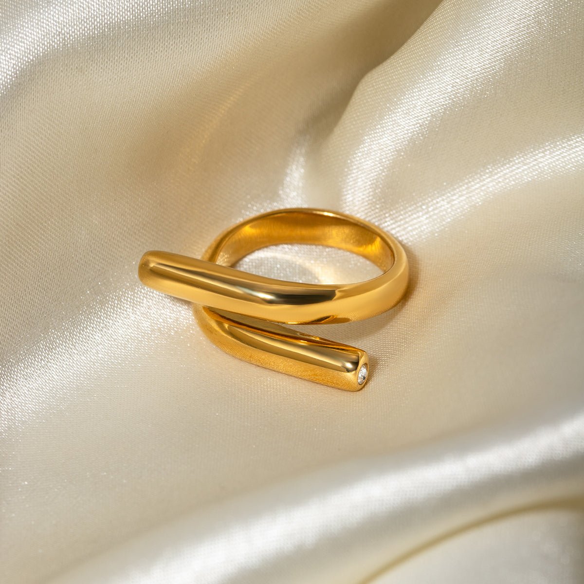 Modern Irregular Geometric Gold Plated Stainless Steel Open Ring - TIRAAYA