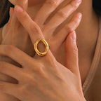 Classic Hollow Out Gold Plated Stainless Steel Ring For Women - TIRAAYA