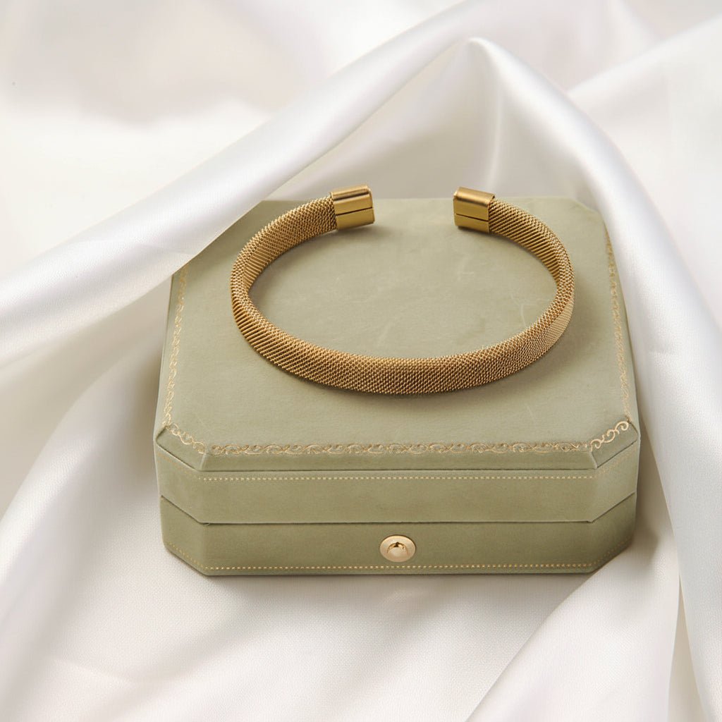 Elegant Braided Gold Plated Stainless Steel Waterproof Bangle - TIRAAYA