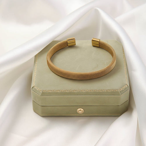 Elegant Braided Gold Plated Stainless Steel Waterproof Bangle - TIRAAYA