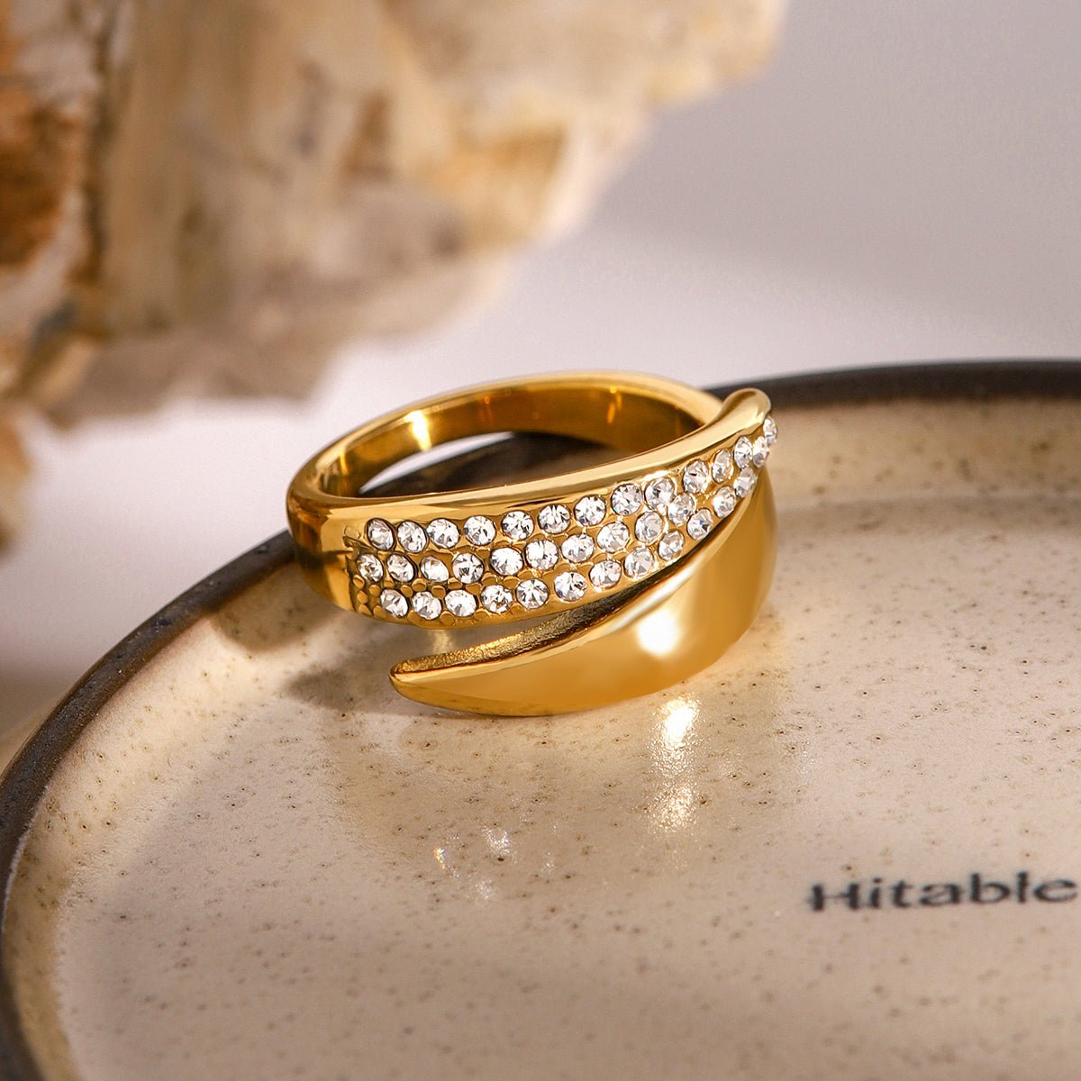 Simple Geometric Open Ring In Stainless Steel With Gold Plated Finish - TIRAAYA