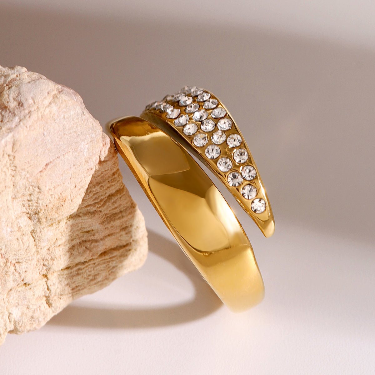 Simple Geometric Open Ring In Stainless Steel With Gold Plated Finish - TIRAAYA
