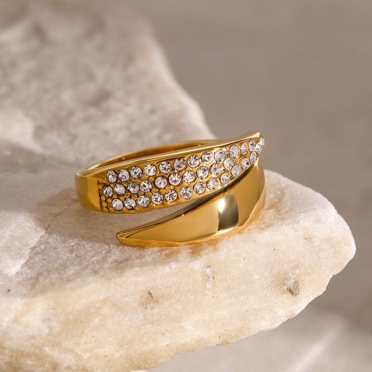 Simple Geometric Open Ring In Stainless Steel With Gold Plated Finish - TIRAAYA