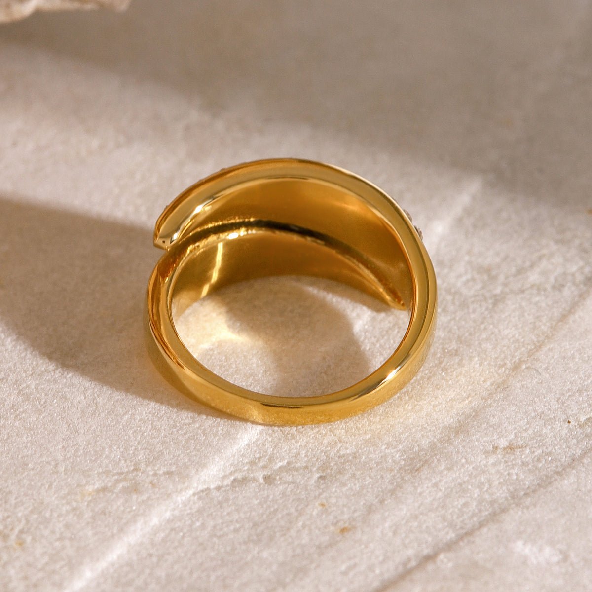 Simple Geometric Open Ring In Stainless Steel With Gold Plated Finish - TIRAAYA