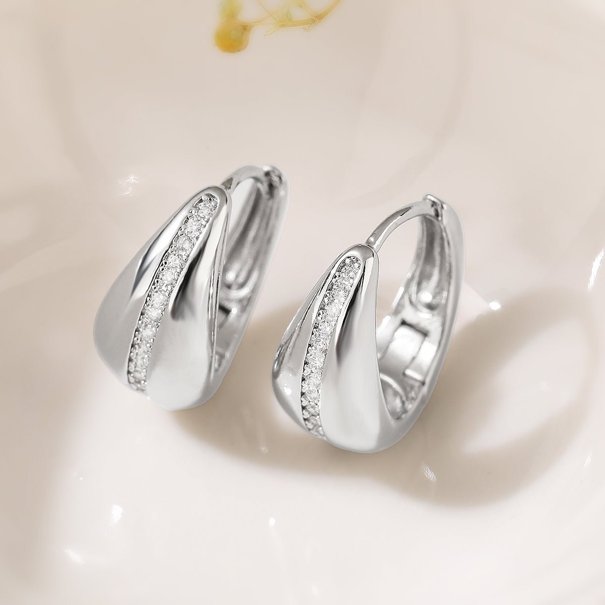 Geometric Zircon Earrings In Stainless Steel With Gold Plated Finish - TIRAAYA