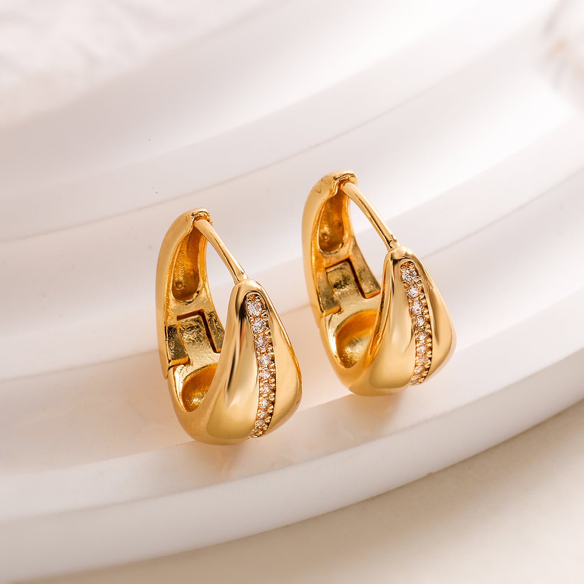 Geometric Zircon Earrings In Stainless Steel With Gold Plated Finish - TIRAAYA