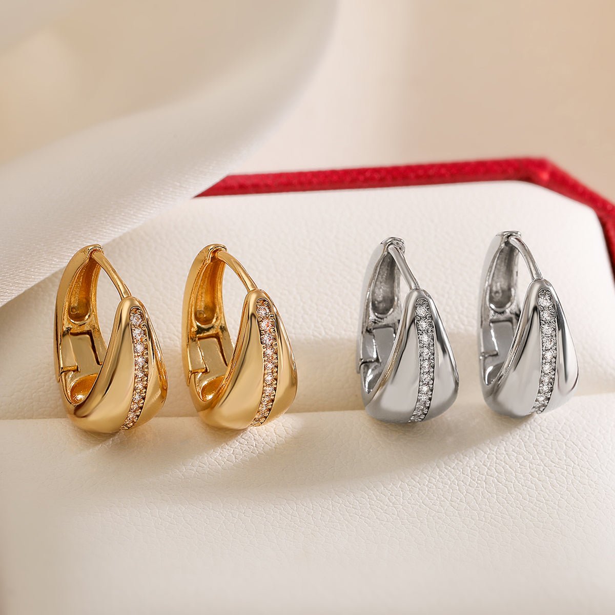 Geometric Zircon Earrings In Stainless Steel With Gold Plated Finish - TIRAAYA