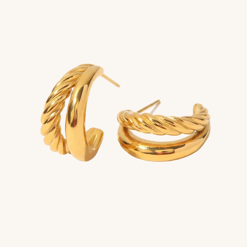 Simple C Shape Ear Studs With 18K Gold Plated Finish - TIRAAYA