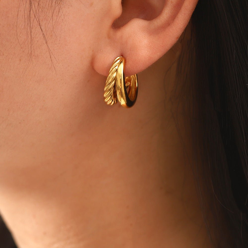 Simple C Shape Ear Studs With 18K Gold Plated Finish - TIRAAYA